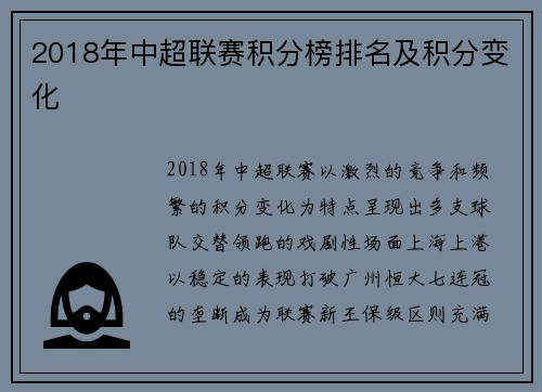 2018年中超联赛积分榜排名及积分变化